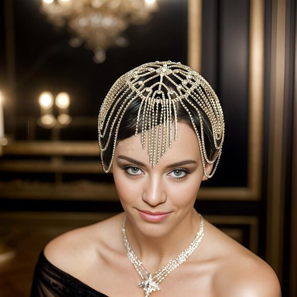 1920s Flapper Headband Rhinestone Gold Gatsby Vintage Wedding Accessories main image 5